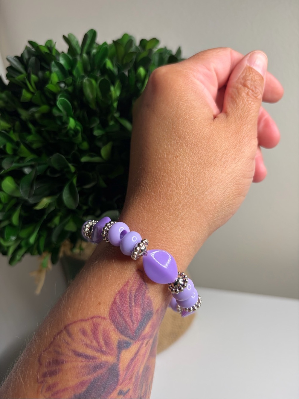Handcrafted Lavender Beaded Stretch Bracelet - Purple Fashion Jewelry
